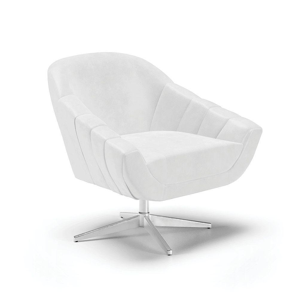Poltrona Giratória Corano Branco Base Cromada - 1