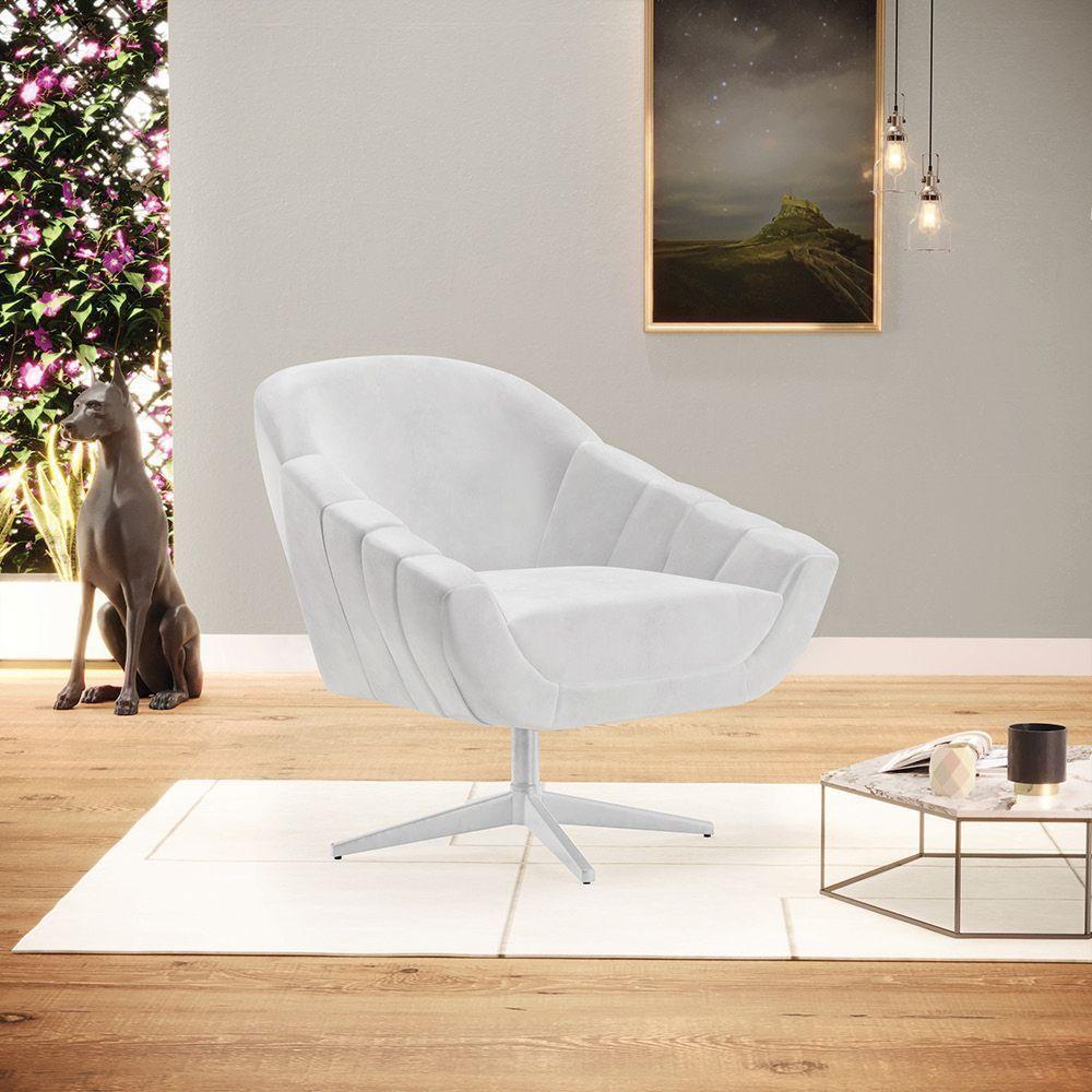 Poltrona Giratória Corano Branco Base Cromada - 8