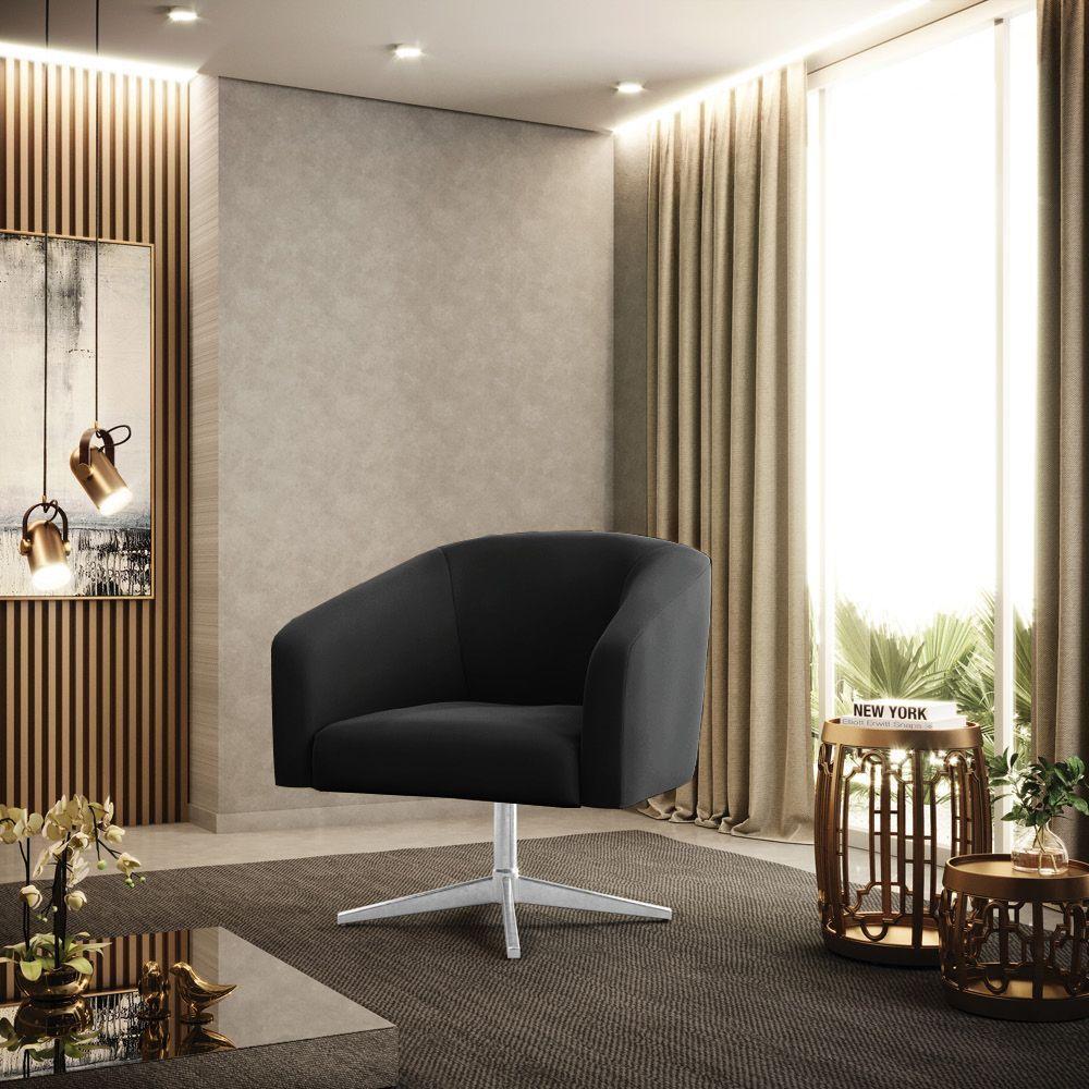 Kit 02 Poltronas Giratória Stella Veludo Base Cromada Preto - 8