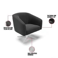 Kit 02 Poltronas Giratória Stella Veludo Base Cromada Preto - 3