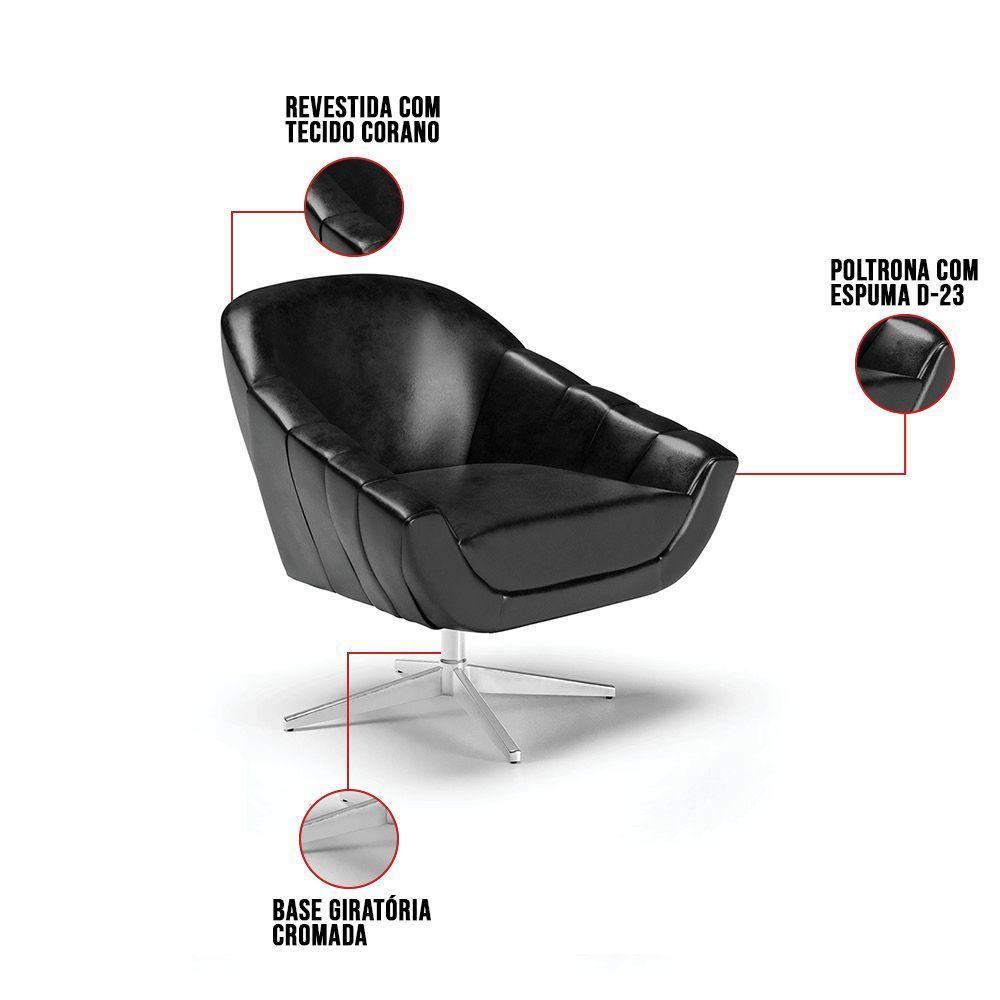 Kit 02 Poltronas Giratória Corano Base Cromada Preto - 3