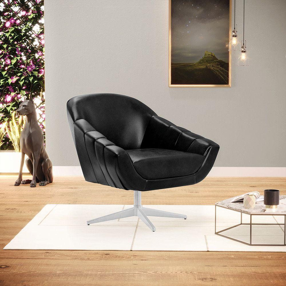 Kit 02 Poltronas Giratória Corano Base Cromada Preto - 8