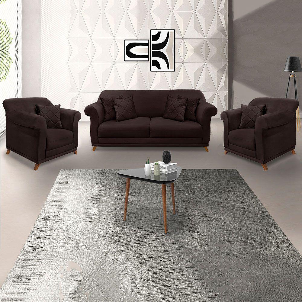 Kit 2 Poltronas E Sofá 2 Lugares 1,60m Marrom Café - 2