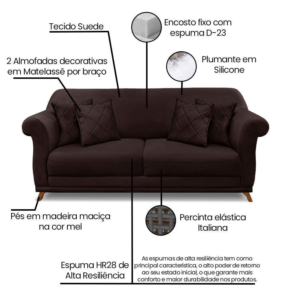 Kit 2 Poltronas E Sofá 2 Lugares 1,60m Marrom Café - 6