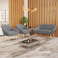 Kit 01 Namoradeira E 02 Poltronas Linho Natural A26 Grafite - 8