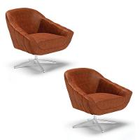 Kit 02 Poltronas Giratória Corano Base Cromada Nozes - 1