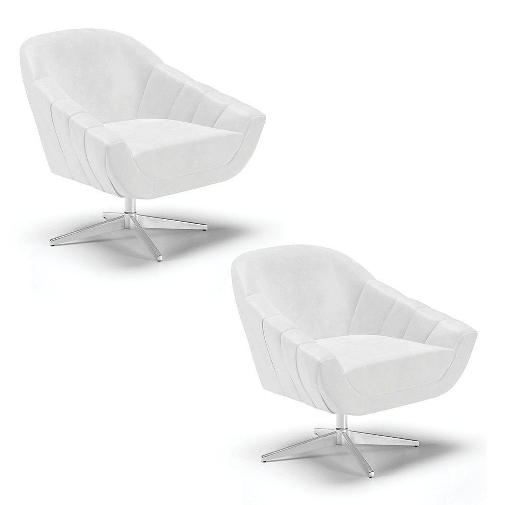 Kit 02 Poltronas Giratória Corano Base Cromada Branco - 1