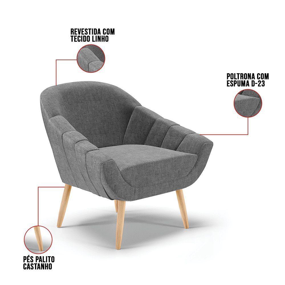 Kit 01 Namoradeira E 01 Poltrona Linho Natural A26 Grafite - 4