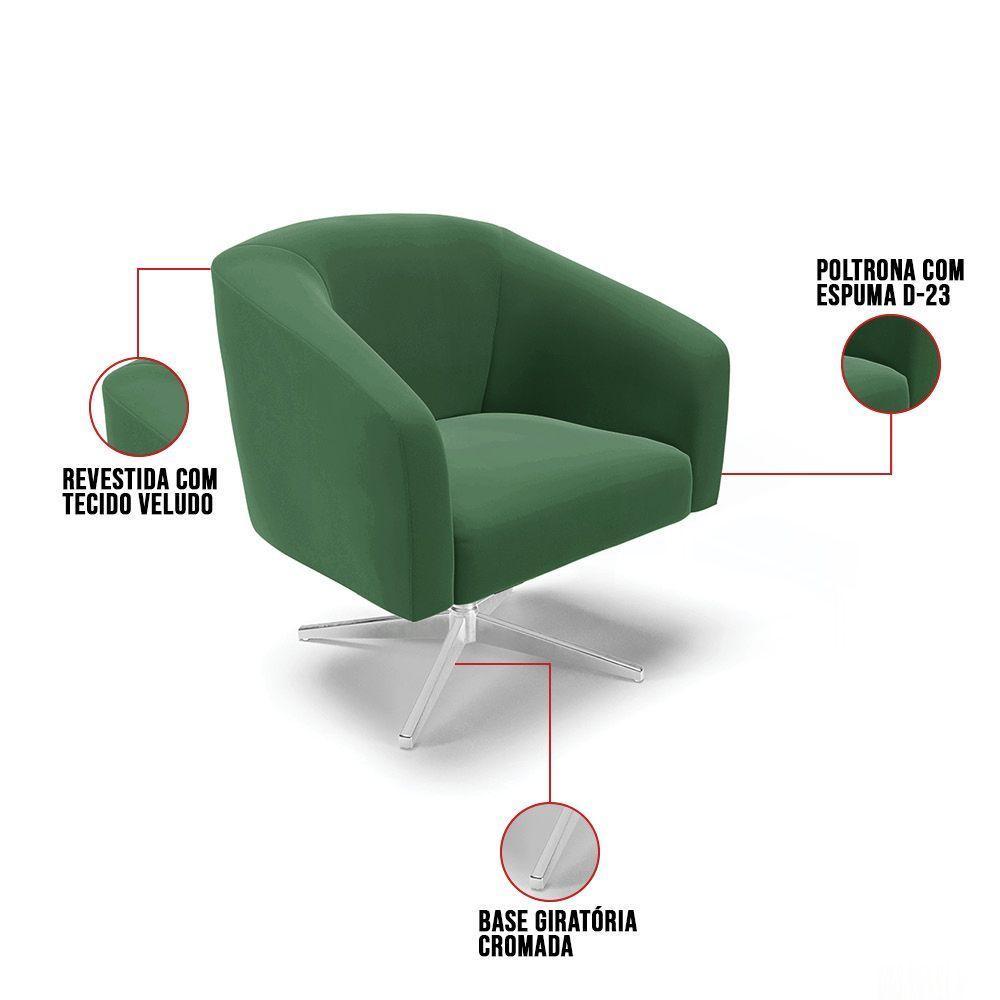 Kit 02 Poltronas Giratória Stella Veludo Base Cromada Verde - 3