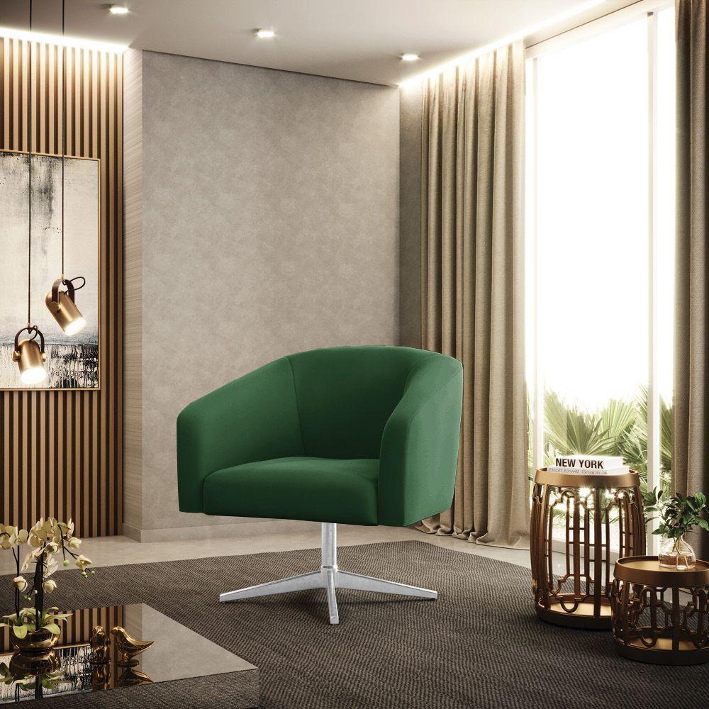 Kit 02 Poltronas Giratória Stella Veludo Base Cromada Verde - 8