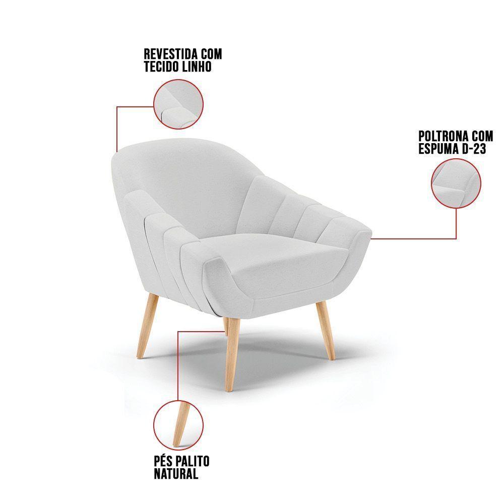 Kit 01 Namoradeira E 02 Poltronas Linho Natural A05 Cinza - 4