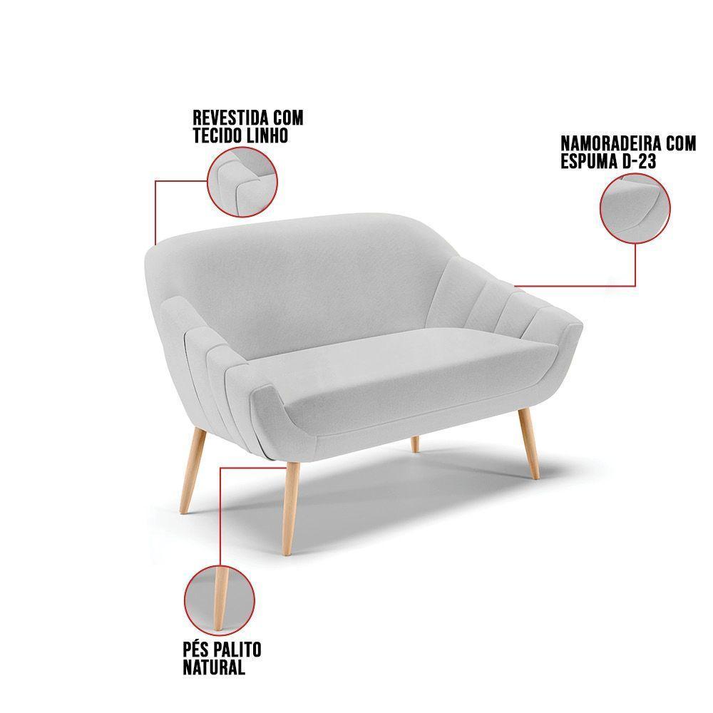 Kit 01 Namoradeira E 02 Poltronas Linho Natural A05 Cinza - 5