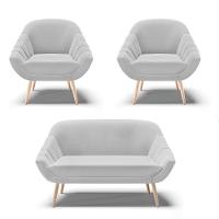 Kit 01 Namoradeira E 02 Poltronas Linho Natural A05 Cinza - 1