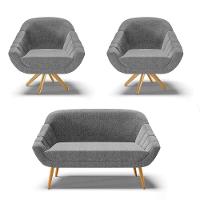 Kit 1 Namoradeira E 2 Poltronas Giratória Linho A26 Grafite - 1