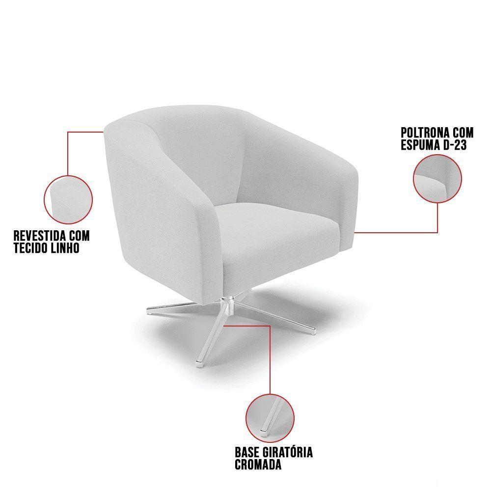 Kit 02 Poltronas Linho Base Cromada A05 Cinza - 3