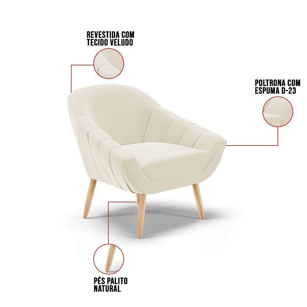 Kit 01 Namoradeira E 02 Poltronas Veludo Natural Bege - 4