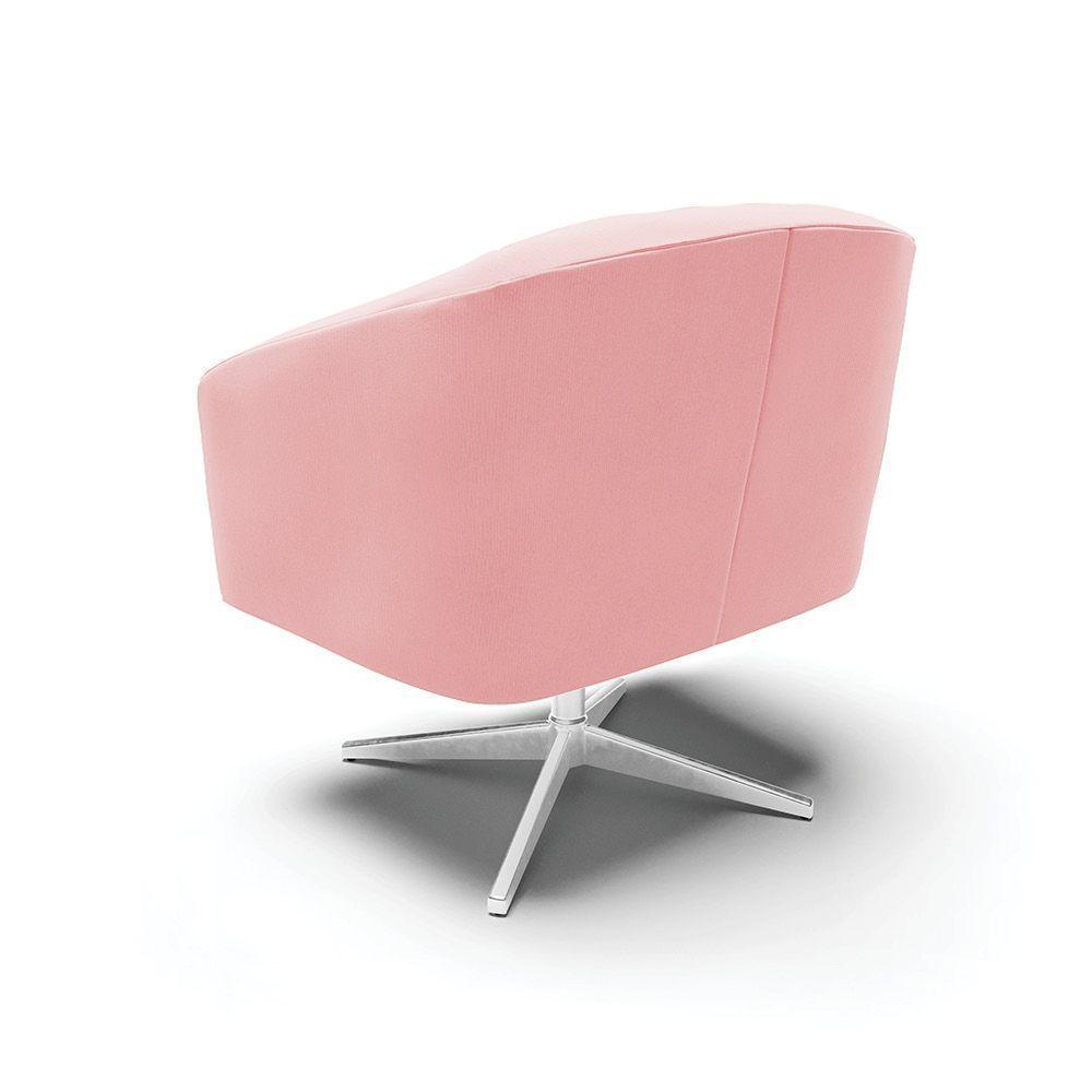 Kit 02 Poltronas Suede Rosa Bebê Base Cromada - 5