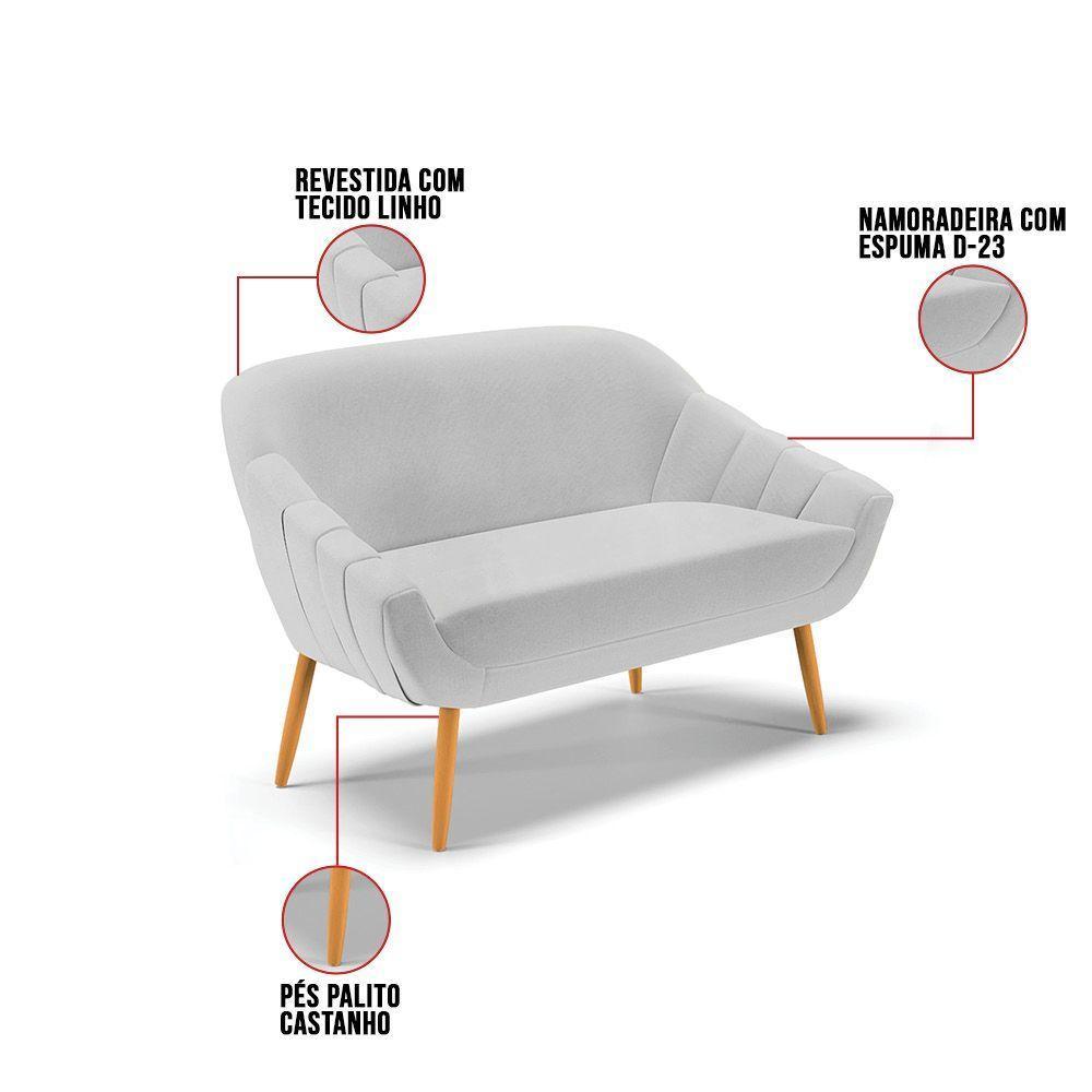 Kit 1 Namoradeira E 2 Poltronas Giratória Linho A05 Cinza - 4