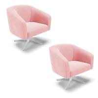 Kit 02 Poltronas Suede Base Cromada Rosa Bebê - 1