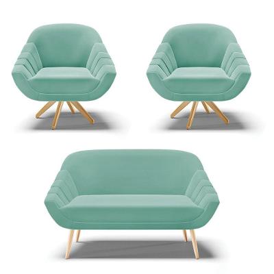 Kit Namoradeira E 2 Poltronas Giratória Suede Azul Turquesa