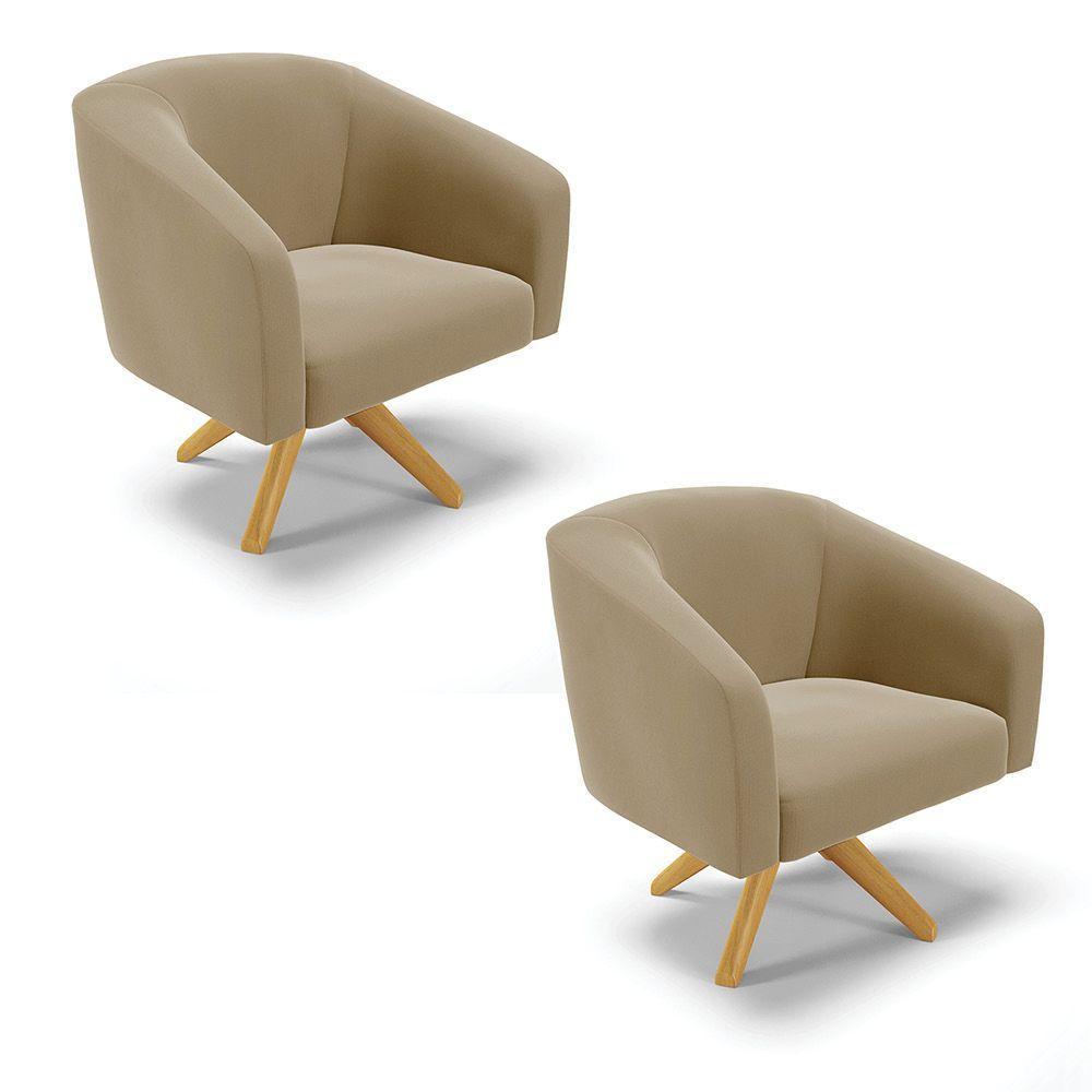Kit 02 Poltronas Giratória Stella Suede Marrom Rato - 1