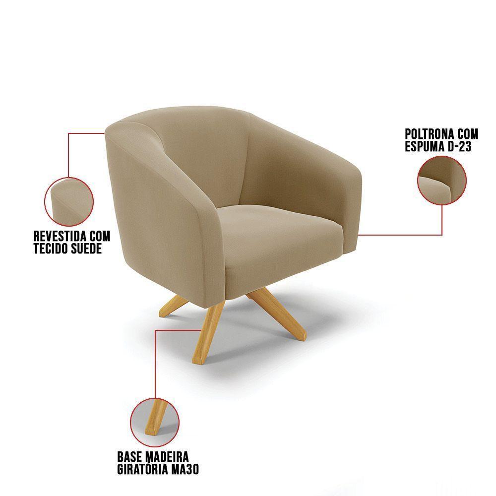 Kit 02 Poltronas Giratória Stella Suede Marrom Rato - 3