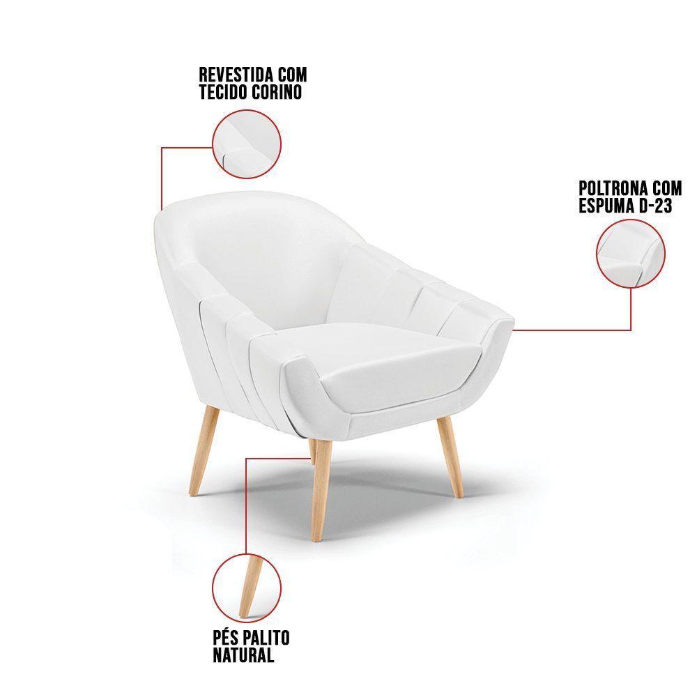 Kit 01 Namoradeira E 02 Poltronas Corino Branco Natural - 4