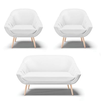 Kit 01 Namoradeira E 02 Poltronas Corino Branco Natural