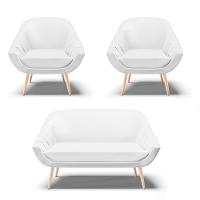 Kit 01 Namoradeira E 02 Poltronas Corino Branco Natural - 1