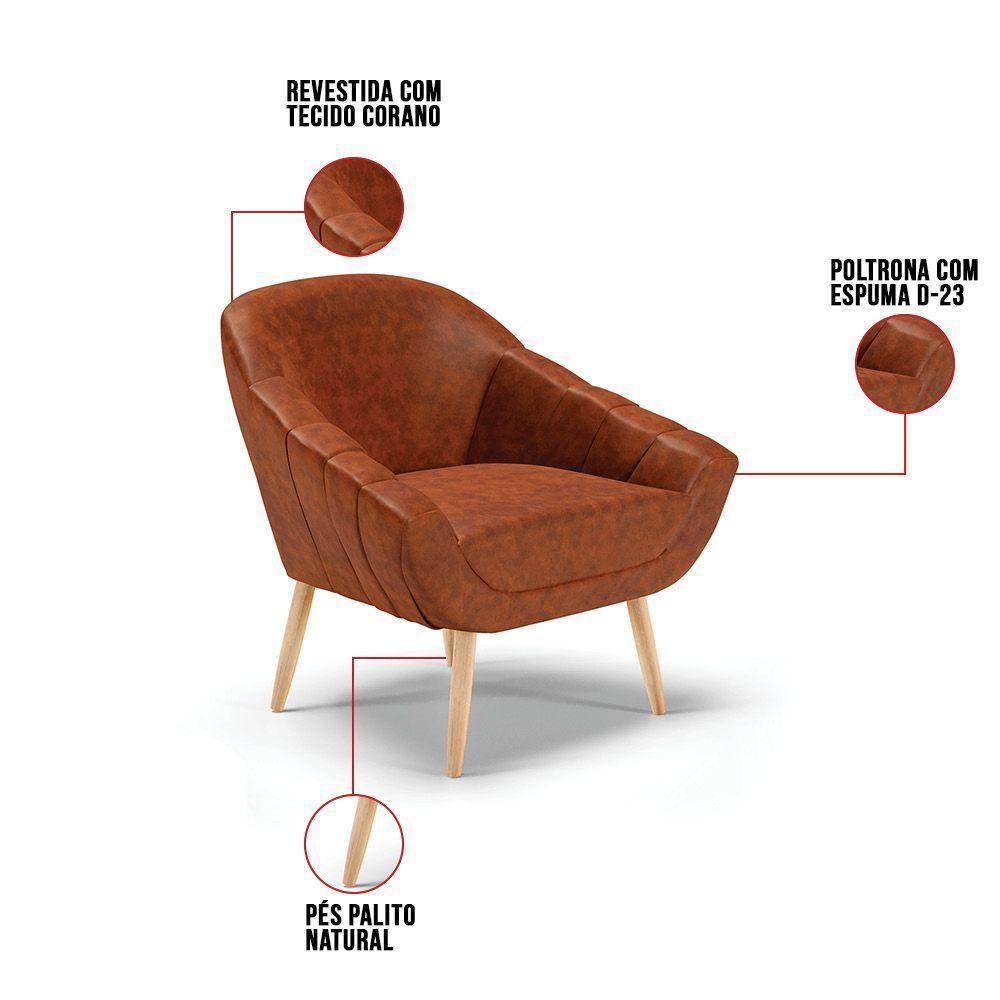 Kit 01 Namoradeira E 02 Poltronas Corano Natural Nozes - 4