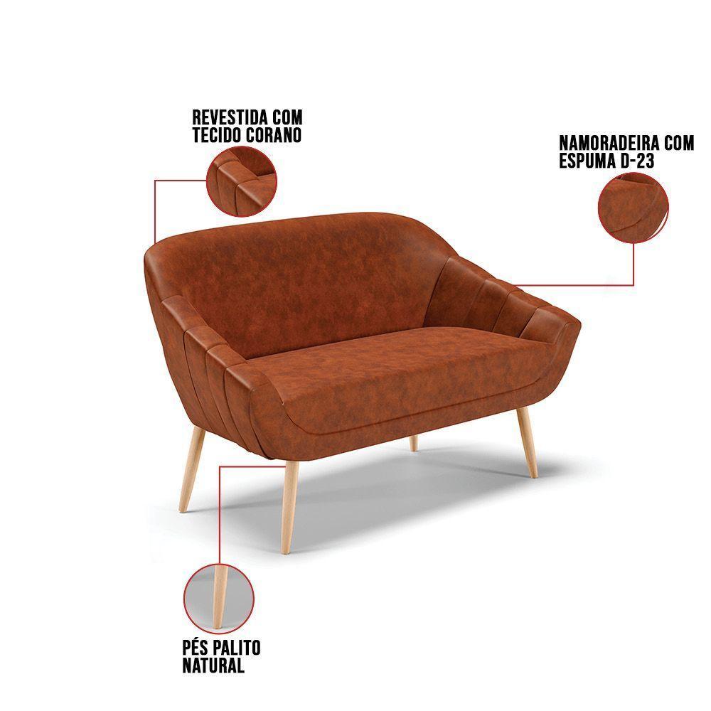 Kit 01 Namoradeira E 02 Poltronas Corano Natural Nozes - 5
