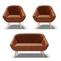 Kit 01 Namoradeira E 02 Poltronas Corano Natural Nozes - 1