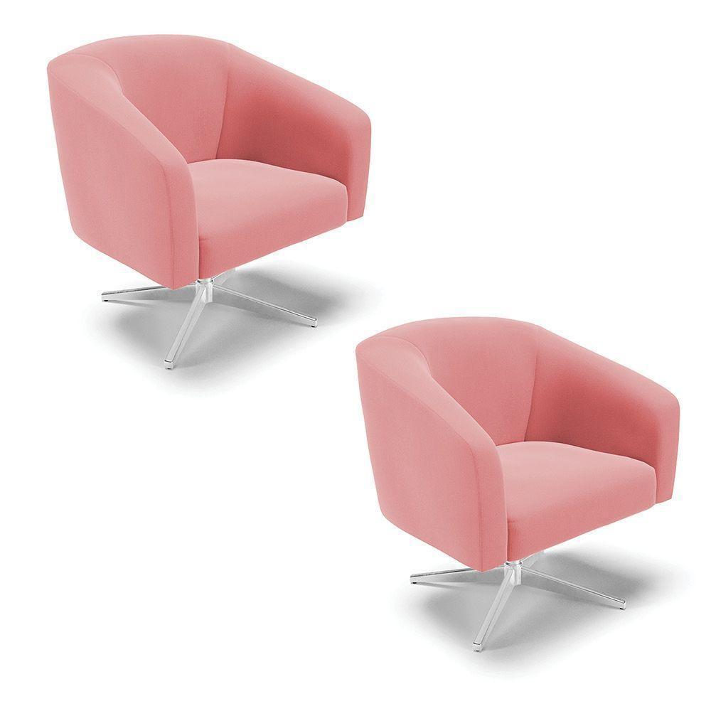 Kit 02 Poltronas Giratória Stella Suede Base Cromada Rose - 1