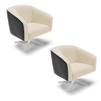 Kit 2 Poltronas Corano Preto Com Linho Bege A19 - 1