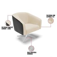 Kit 2 Poltronas Corano Preto Com Linho Bege A19 - 3