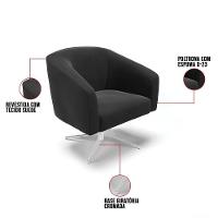 Kit 02 Poltronas Giratória Stella Suede Base Cromada Preto - 3