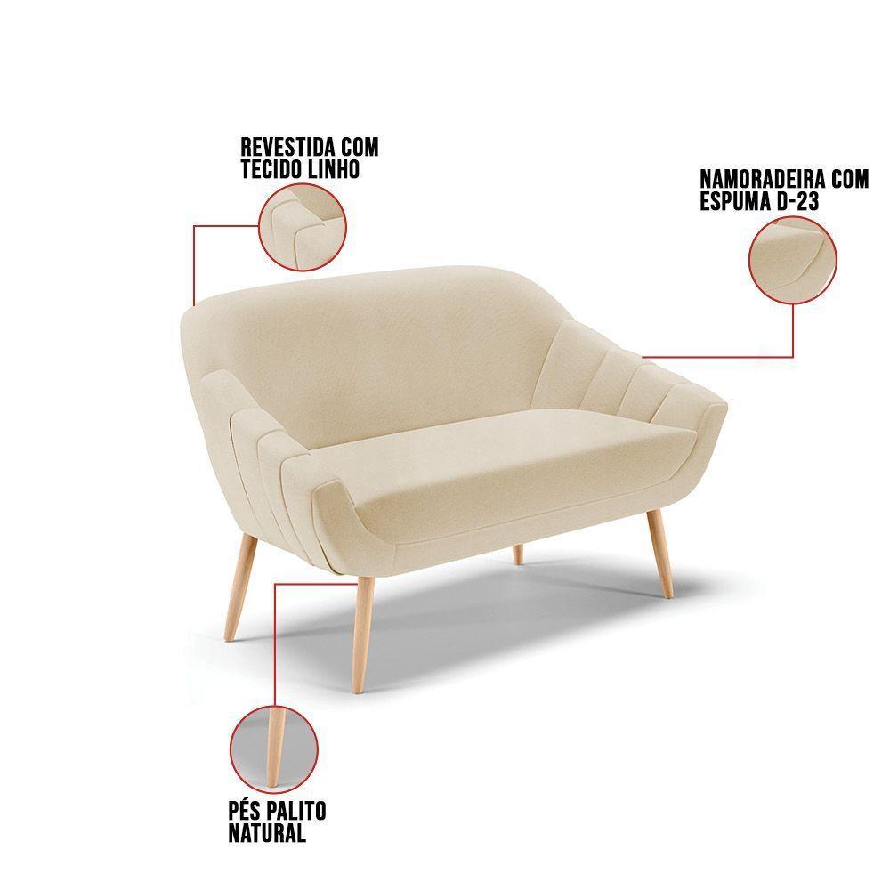 Kit 01 Namoradeira E 01 Poltrona Linho Areia A27 Natural - 4