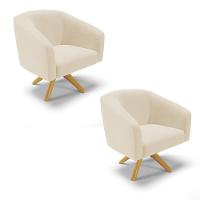 Kit 02 Poltronas Giratória Stella Linho A19 Bege - 1