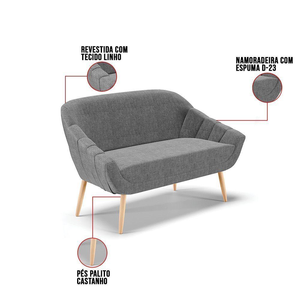Kit 01 Namoradeira E 01 Poltrona Linho Grafite A26 Natural - 3
