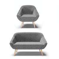 Kit 01 Namoradeira E 01 Poltrona Linho Grafite A26 Natural - 1