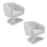 Kit 02 Poltronas Linho Cinza A05 Base Cromada - 1