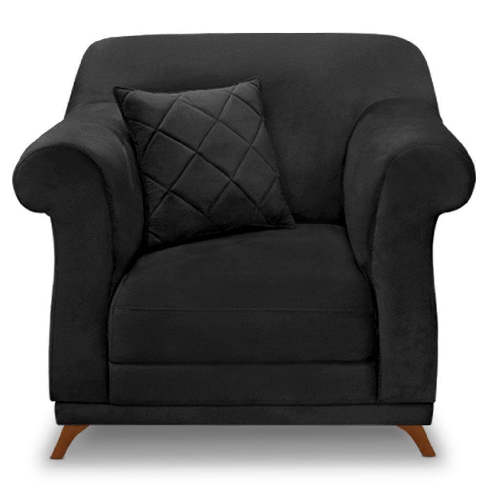 Kit 2 Poltronas Veludo Preto Pés Castanho - 6