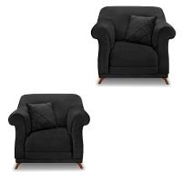 Kit 2 Poltronas Veludo Preto Pés Castanho - 1