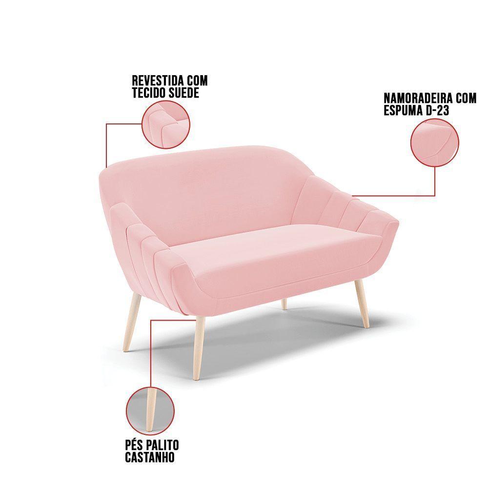 Kit 01 Namoradeira E 02 Poltronas Suede Rosa Bebê Natural - 5