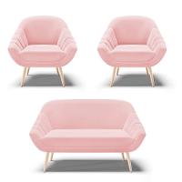 Kit 01 Namoradeira E 02 Poltronas Suede Rosa Bebê Natural - 1