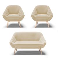 Kit 01 Namoradeira E 02 Poltronas Linho Areia A27 Natural - 1