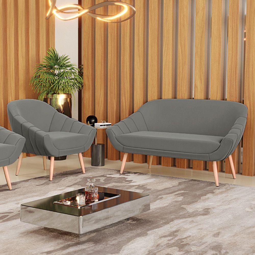 Kit 01 Namoradeira E 01 Poltrona Suede Natural Grafite - 4