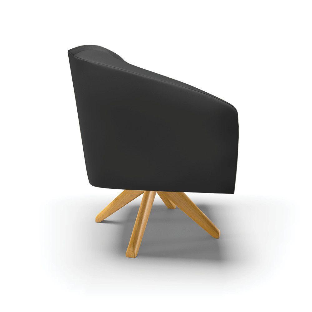 Kit 02 Poltronas Giratória Stella Corino Preto Base Madeira Ma30 - D'rossi - 6