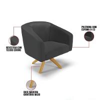 Kit 02 Poltronas Giratória Stella Corino Preto Base Madeira Ma30 - D'rossi