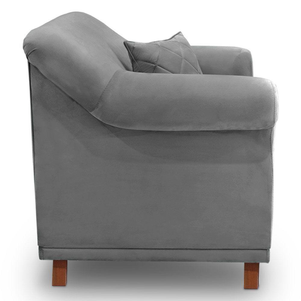 Kit 2 Poltronas Veludo Cinza Grafite Pés Castanho - 5